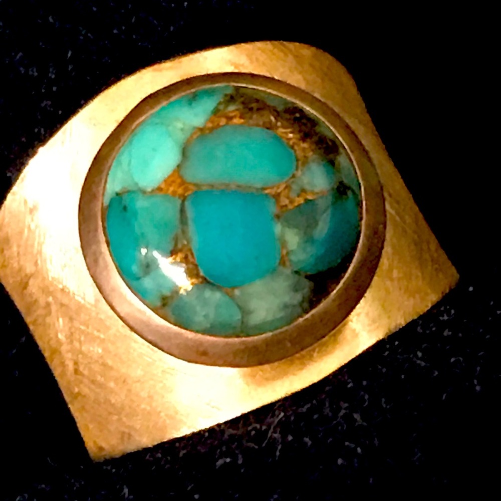 925 Silver Ring Copper Veined Turquoise New